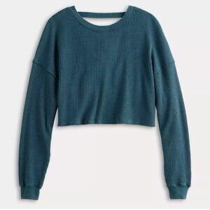 Juniors' SO® Waffle Crewneck Long Sleeve CropTop Color: Beyond Navy Size XL NWT